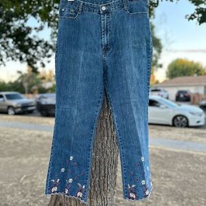 Floral Embroidered Y2K Blue Jeans